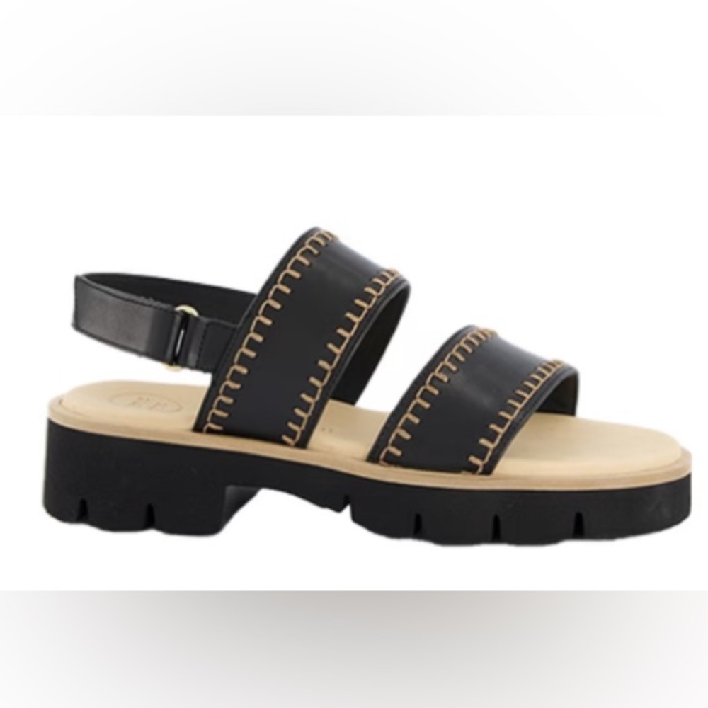 Super Soft Leather Sandals. Black Leather with Decorative stitching